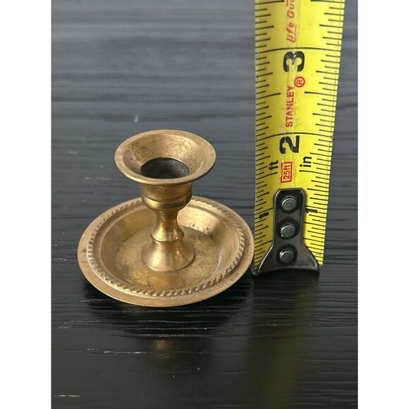 Vintage Brass Candlestick Holder Rope Detailing Aged Patina World Market Boho - Picture 6 of 7
